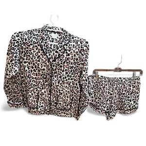 KATE SPADE 2 PIECE LEOPARD DESIGN LONG SLEEVE SHORT SET MEDIUM